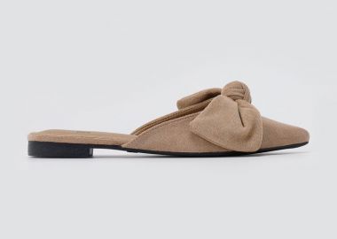 Stephan Μυτερά Φλατ Mules με φιόγκο - P-1501 - Taupe Σουέτ - Stephan - 