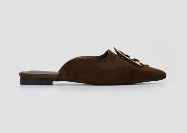 Stephan Μυτερά Φλατ Mules με Μεταλλική Λεπτομέρεια - P-1490 - Λαδί Σουέτ - Stephan - 
