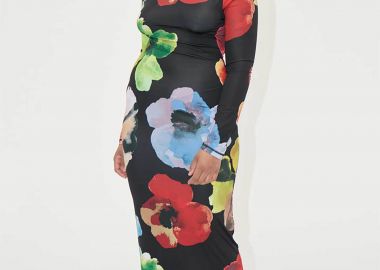 Stine Goya γυναικείο φόρεμα midi με floral print watercolor bloom - SG-PS25-D074-2244 Μαύρο - STINE GOYA - 