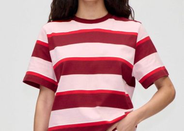 Stine Goya γυναικείο T-Shirt με ριγέ σχέδιο Boxy Fit - SG-PS26-T153-2457 Ροζ - STINE GOYA - 
