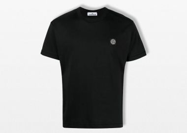 STONE ISLAND Ανδρικό Μαύρο Compass-appliqué Cotton T-shirt - STONE ISLAND - 