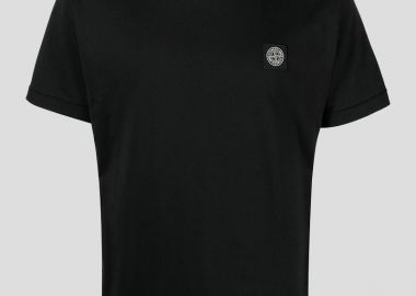 STONE ISLAND Ανδρικό Μαύρο Compass-appliqué Cotton T-shirt - STONE ISLAND - 