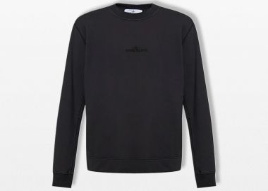 STONE ISLAND Ανδρικό Μαύρο Logo-Embroidered Sweatshirt - STONE ISLAND - 