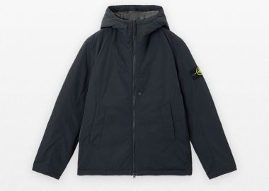 STONE ISLAND Ανδρικό Μαύρο Micro Twill Padded Hooded Jacket with Anti-Drop and Snap Pockets - STONE ISLAND - 