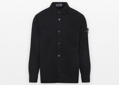 STONE ISLAND Ανδρικό Μαύρο Organic Panama Cotton 'Old' Effect Overshirt - STONE ISLAND - 