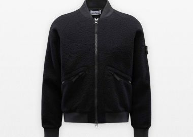 STONE ISLAND Ανδρικό Μαύρο Panno Ratinato Bomber Jacket with Anti-Drop and Pockets - STONE ISLAND - 