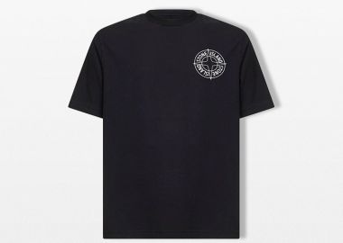 STONE ISLAND Ανδρικό Μαύρο T-Shirt with ‘Outline Compass’ Print - STONE ISLAND - 