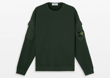 STONE ISLAND Ανδρικό Πράσινο Brushed Organic Cotton Fleece Sweatshirt - STONE ISLAND - 