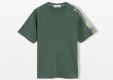 STONE ISLAND Ανδρικό Πράσινο Stripe Two Moss Print T-shirt - STONE ISLAND - 