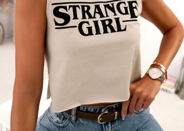 STRANGE GIRL BEIGE TANK TOP - sense-shop - 