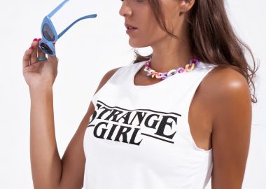 STRANGE GIRL WHITE TANK TOP - sense-shop - 