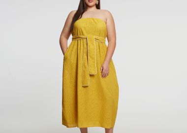 Strapless βαμβακερό φόρεμα με κέντημα στο τελείωμα - MAT FASHION - 