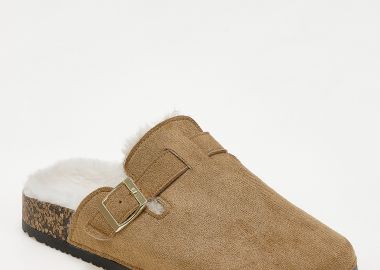 Suede clogs με εσωτερική γούνα - Κάμελ - Issue - 