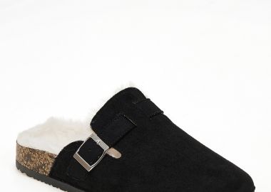 Suede clogs με εσωτερική γούνα - Μαύρο - Issue - 