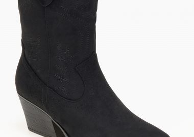 Suede cowboy μποτάκια με κέντημα - Μαύρο - Issue - 