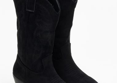 Suede cowboy μπότες με κέντημα - Μαύρο - Issue - 