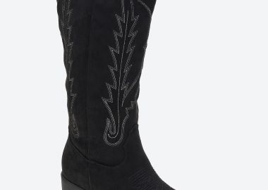 Suede cowboy μπότες με κέντημα - Μαύρο - Issue - 