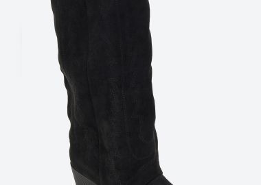 Suede cowboy μπότες με κέντημα - Μαύρο - Issue - 