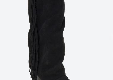 Suede cowboy μπότες με κρόσια - Μαύρο - Issue - 