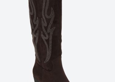 Suede cowboy μπότες με strass και διακοσμητικές φλόγες - Καφέ - Issue - 