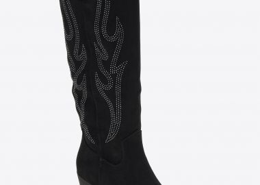 Suede cowboy μπότες με strass και διακοσμητικές φλόγες - Μαύρο - Issue - 