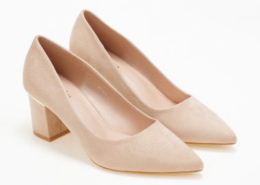 Suede γόβες με χοντρό τακούνι - Μπεζ - Issue - 