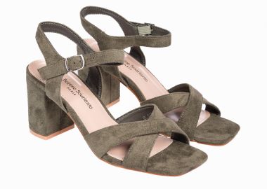 Suede καρέ πέδιλα με χοντρό τακούνι - Πράσινο - Issue - 