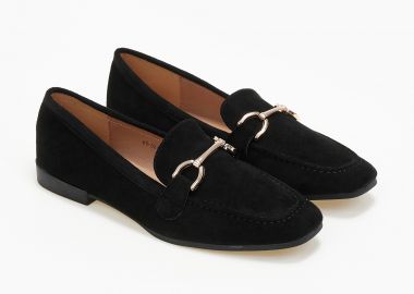 Suede loafers με διακοσμητική αγκράφα - Μαύρο - Issue - 