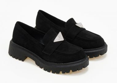 Suede loafers με τρακτερωτή σόλα - Μαύρο - Issue - 