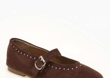 Suede μπαλαρίνες με διακριτικά strass - Καφέ - Issue - 