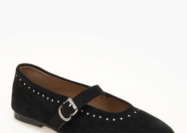 Suede μπαλαρίνες με διακριτικά strass - Μαύρο - Issue - 