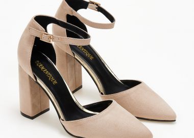 Suede μυτερές γόβες με μπαρέτα - Μπεζ - Issue - 