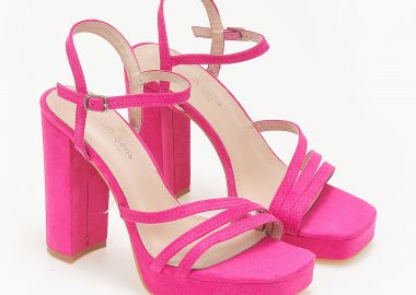 Suede πέδιλα με χοντρό τακούνι - Φούξια - Issue - 