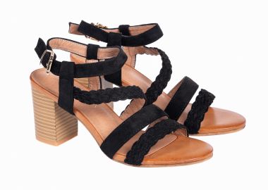 Suede πέδιλα με χοντρό τακούνι - Μαύρο - Issue - 