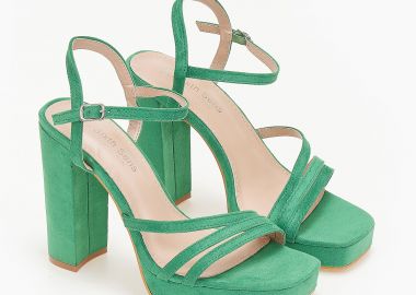 Suede πέδιλα με χοντρό τακούνι - Πράσινο - Issue - 