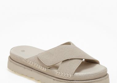 Suede σανδάλια χιαστί με λουράκια scratch - Μπεζ - Issue - 