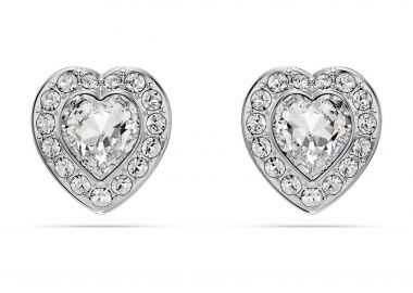 Swarovski γυναικεία σκουλαρίκια με καραφάκι μείξη κοπών, καρδιά, λευκά, επιμετάλλωση ροδίου 