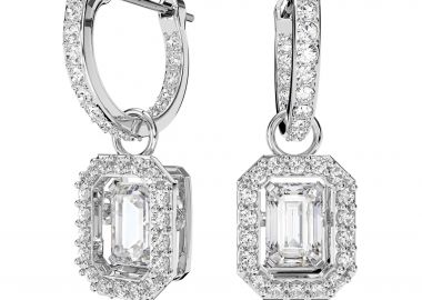 Swarovski γυναικεία σκουλαρίκια-σταγόνα με οκταγωνική κοπή, λευκά, επιμετάλλωση ροδίου 
