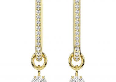 Swarovski γυναικεία σκουλαρίκια-σταγόνα στρογγυλή κοπή, λευκά, επιμετάλλωση σε χρυσαφί τόνο 