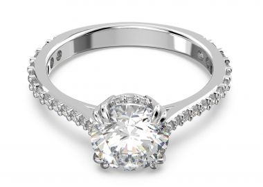 Swarovski γυναικείο δαχτυλίδι κοκτέιλ, κοπή princess pavé, λευκό, επιμετάλλωση ροδίου 