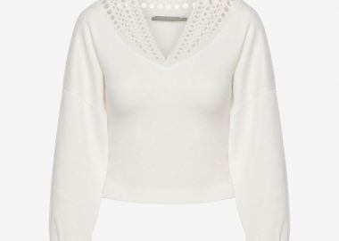 Sweater with V-Neckline in White - Cutcuutur - 