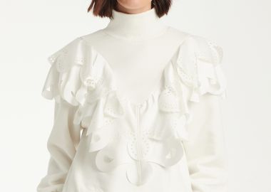 Sweatshirt With Ruffle Trimming In White - Cutcuutur - 