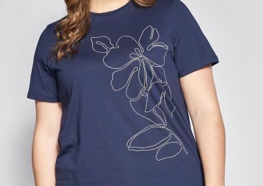 T-shirt βαμβακερό με ανάγλυφη στάμπα φλοράλ -  - 