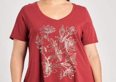 T-Shirt βαμβακερό με φλοράλ foil τύπωμα -  - 