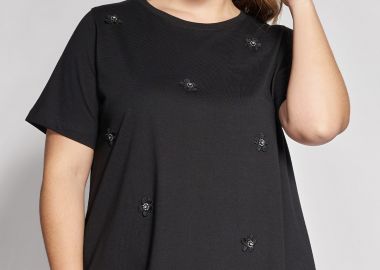 T-shirt βαμβακερό με κεντητά Λουλούδια -  - 