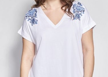 T-shirt βαμβακερό με κεντητή μπορντούρα -  - 