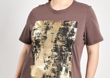 T-shirt βαμβακερό με στάμπα φόιλ -  - 