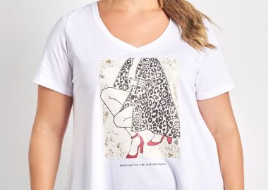 T-shirt βαμβακερό με στάμπα με λεοπάρ λεπτομέρειες -  - 