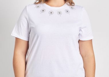 T-shirt βαμβακερό με στρας -  - 