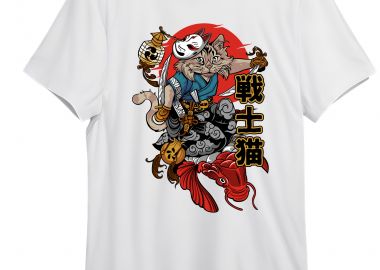 T-Shirt Cat Samurai Pop Culture White - Pop Culture - 